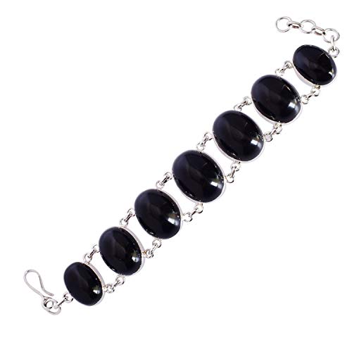 SILCASA Schwarzes Onyx-Kettenarmband für Frauen, 925er Sterlingsilber, handgefertigter Schmuck, Geschenk von SILCASA