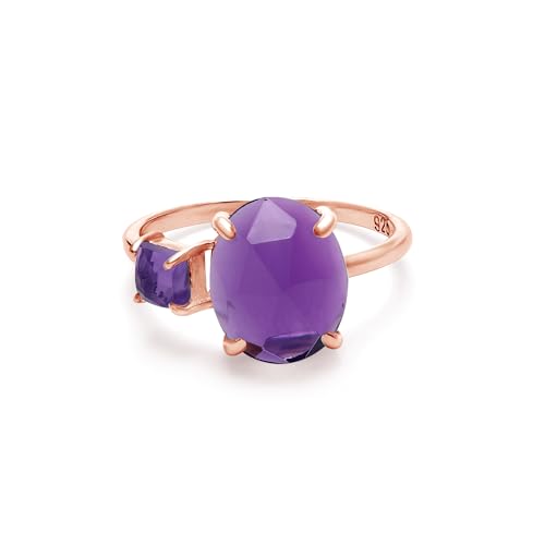 SILCASA Solitär-Amethyst-Ring für Damen, 925er Silber, Ovalschliff, quadratische Seitensteine, Februar-Geburtsstein, Schmuck in Roségold 10 SILCASA Solitär-Amethyst-Ring für Damen, 925er Silber, Ovalschliff, quadratische Seitensteine, Februar-Geburtsstein, Schmuck in Roségold 10 von SILCASA
