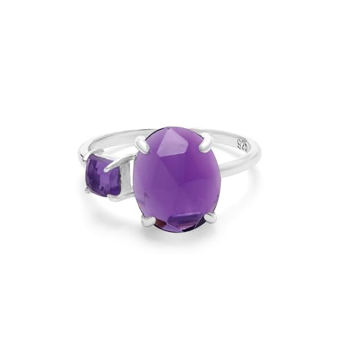 SILCASA Solitär-Amethyst-Ring für Damen, 925er Silber, Ovalschliff, quadratische Seitensteine, Februar-Geburtsstein, Schmuck in Silber 5,5 SILCASA Solitär-Amethyst-Ring für Damen, 925er Silber, Ovalschliff, quadratische Seitensteine, Februar-Geburtsstein, Schmuck in Silber 5,5 von SILCASA