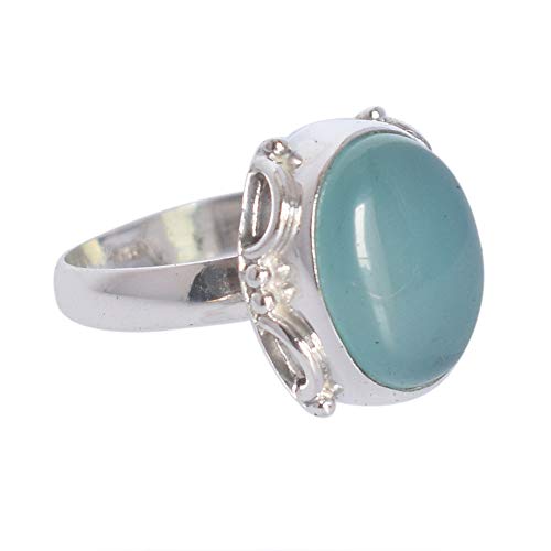 SILCASA Statement-Ring aus 925er-Sterlingsilber mit Chalcedon-Edelstein, Jahrestagsgeschenk für Mädchen, 62 (19,7) von SILCASA