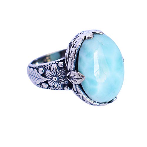 SILCASA Statement-Ring aus 925er-Sterlingsilber mit Larimar-Naturedelstein, Schmuck für Sie, 68 (21,6) von SILCASA