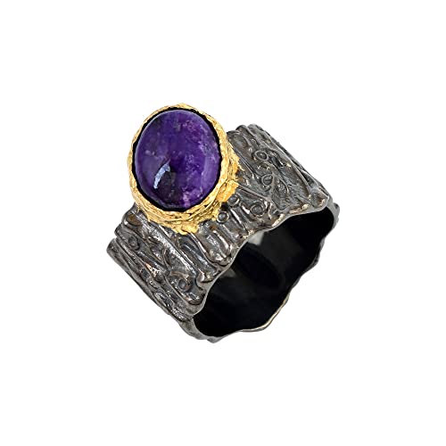 SILCASA Sugilite-Verlobungsring aus 925er-Sterlingsilber mit natürlichem Edelstein, Geschenk für einen geliebten Menschen, 51 (16,2) von SILCASA