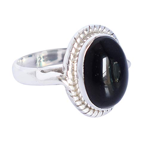 Schwarzer Onyx Hochzeitskollektion Ovaler Edelstein 925 Sterling Silber Brautring für den Alltag 51 (16,2) von SILCASA