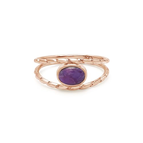 Sugilith-Ring aus 925er Sterlingsilber – ovaler 5 x 7 mm violetter Cabochon-Edelstein – Rosévergoldet – handgefertigter eleganter Damenschmuck – zierlicher stapelbarer Ring – 2,3 g – SZ- 12, 68 (21,6 Sugilith-Ring aus 925er Sterlingsilber – ovaler 5 x 7 mm violetter Cabochon-Edelstein – Rosévergoldet – handgefertigter eleganter Damenschmuck – zierlicher stapelbarer Ring – 2,3 g – SZ- 12, 68 (21,6 von SILCASA