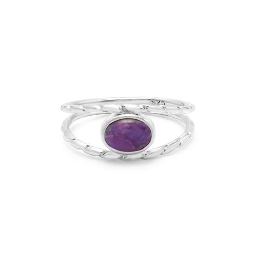 Sugilith-Ring aus 925er Sterlingsilber – ovaler 5 x 7 mm violetter Cabochon-Edelstein – rhodiniert – handgefertigter eleganter Damenschmuck – zierlicher stapelbarer Ring – 2,3 g – SZ- 6, 52 (16,6), L von SILCASA