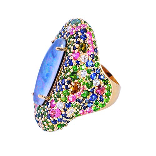 Triplet Feueropal, Chromdiopsid, Blauer Saphir, Rosa Saphir, Multi-Turmalin-Naturedelstein 925 Sterling Silber Statement-Ring Geschenk für Sie 51 (16,2) von SILCASA