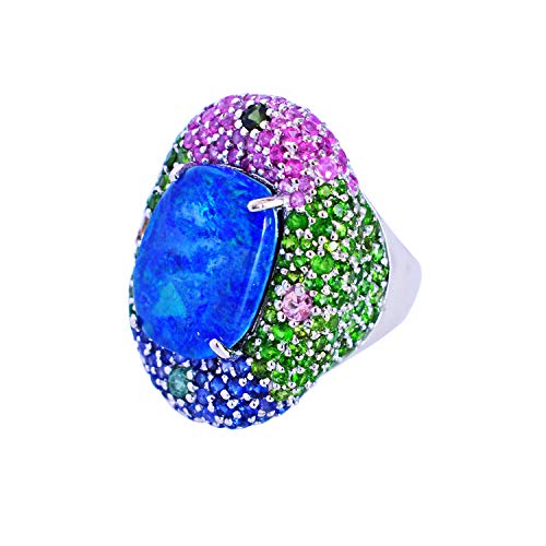 Triplet Fire Opal, Pink Sapphire, Blue Sapphire, Chrome Diopside Natural Gemstone 925 Sterling Silver Engagement Ring Jewelry For Her 65 (20.7) von SILCASA