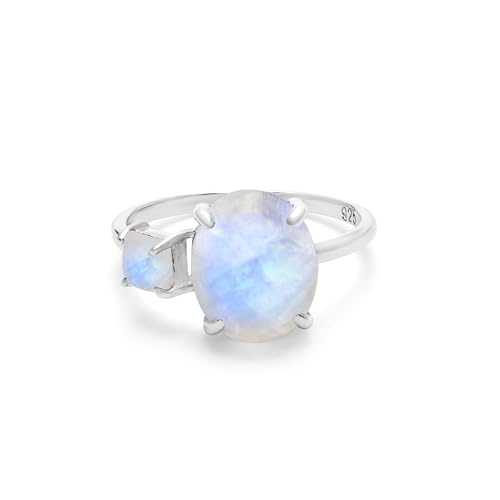 Verlobungsring mit Mondstein – ovale Mitte mit quadratischen Mondsteinakzenten in Sterlingsilber – eleganter Antragsring 8,5 von SILCASA
