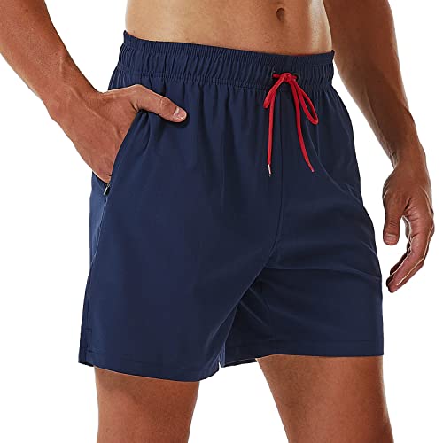 SILKWORLD Herren Schwimmhose Schnelltrocknend Strandshorts mit Reißverschlusstaschen, Dunkles Marineblau, L von SILKWORLD