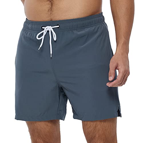 SILKWORLD Badehose Herren Boardshorts Schnelltrocknend Kurz Badehose Schwimmhose mit Reißverschlusstasche und Mesh-Futter, Grau, M von SILKWORLD