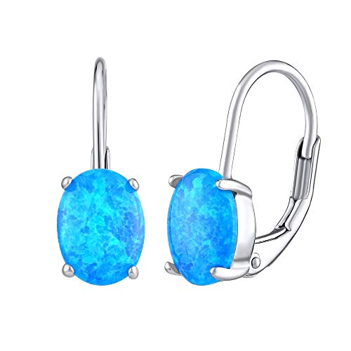 SILVEGO Damen Ohrringe aus 925 Sterling Silber mit synthetischem blauem Opal 6x8 mm von SILVEGO