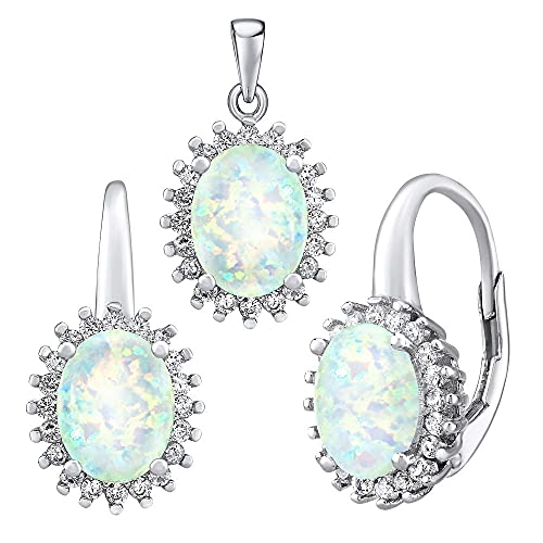 Damen Schmuck-Set aus 925 Sterling Silber TROYA mit synthetischem weißem Opal von SILVEGO