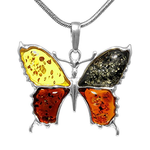 SILVEGO Anhänger AMBER Schmetterling aus echtem Bernstein und 925 Sterling Silber von SILVEGO