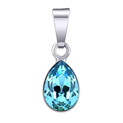 SILVEGO Damen Anhänger aus 925 Sterling Silber mit Swarovski Crystals Tropfen Farbe Aquamarine 8 x 20mm von SILVEGO