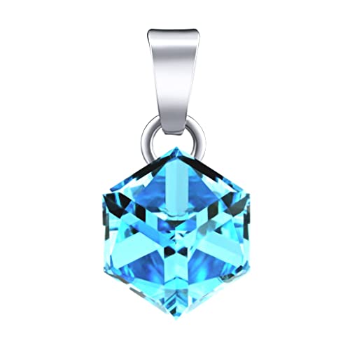 SILVEGO Damen Anhänger aus 925 Sterling Silber mit Swarovski Crystals Würfel 8 mm Farbe Aquamarin von SILVEGO
