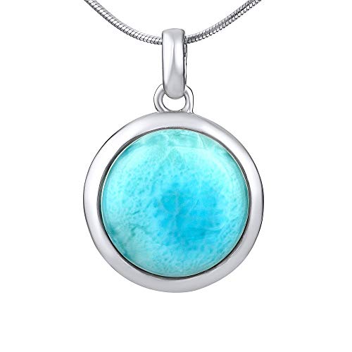 SILVEGO Damen Anhänger aus 925 Sterling Silber mit natürlichem blauem Larimar 15 mm von SILVEGO