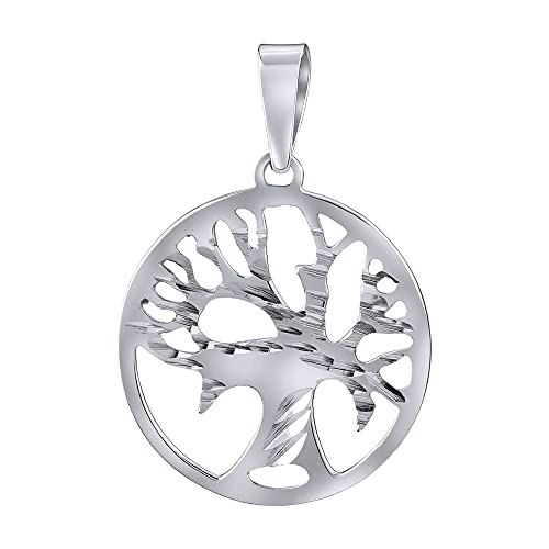 SILVEGO Damen Anhänger aus Weißgold 14 Karat 585 Lebensbaum mit dekorativer Gravur von SILVEGO
