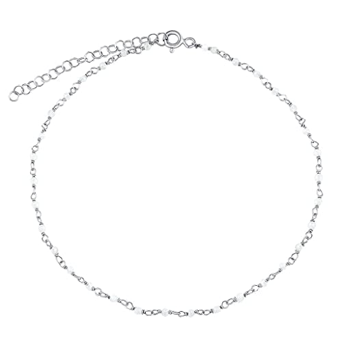 SILVEGO Damen Fußkettchen aus 925 Sterling Silber mit echtem Mondstein 2 mm Kugeln von SILVEGO