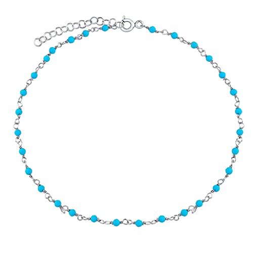 SILVEGO Damen Fußkettchen aus 925 Sterling Silber mit echtem Türkis 2 mm Kugeln von SILVEGO