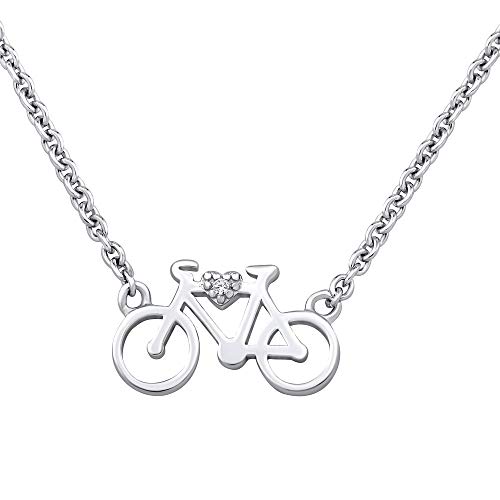 SILVEGO Damen Halskette aus 925 Sterling Silber Fahrrad mit Zirkonia von SILVEGO