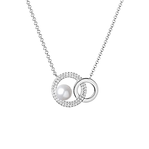 SILVEGO Damen Halskette aus 925 Sterling Silber mit Anhänger Together Forever mit echter weißer Perle und Zirkonia von SILVEGO