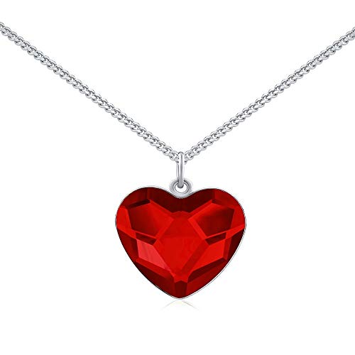 SILVEGO Damen Halskette aus 925 Sterling Silber mit Swarovski Crystals Herz Rot von SILVEGO