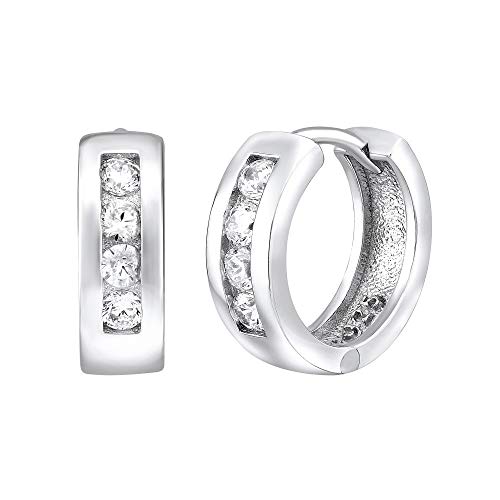 SILVEGO Damen Ohrringe Klappcreolen aus 925 Sterling Silber mit Zirkonia 13 mm MADELYN von SILVEGO