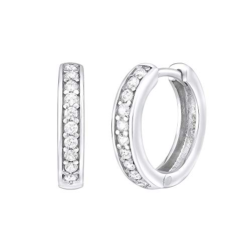 SILVEGO Damen Ohrringe Klappcreolen aus 925 Sterling Silber mit Zirkonia 17 mm ARIANA von SILVEGO