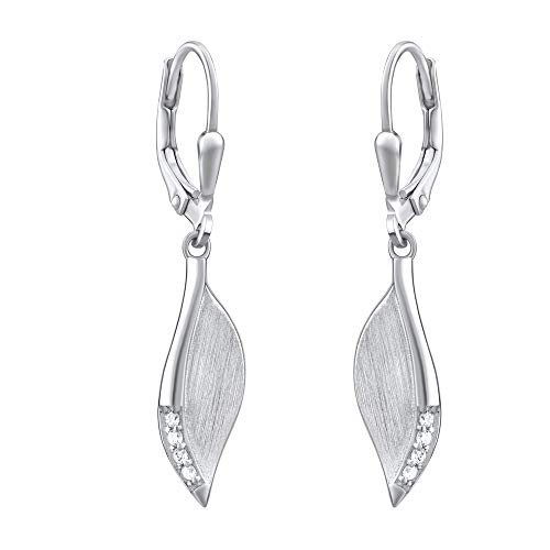 SILVEGO Damen Ohrringe aus 925 Sterling Silber Blatt mit Zirkonia von SILVEGO