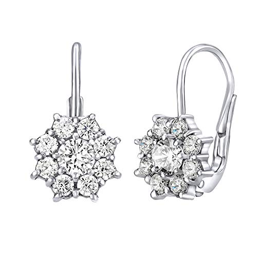 SILVEGO Damen Ohrringe aus 925 Sterling Silber Blume Vergissmeinnicht mit Swarovski Zirconia von SILVEGO