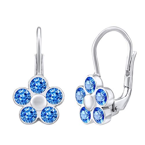 SILVEGO Damen Ohrringe aus 925 Sterling Silber Blume Vergissmeinnicht mit blauen Swarovski Zirconia von SILVEGO