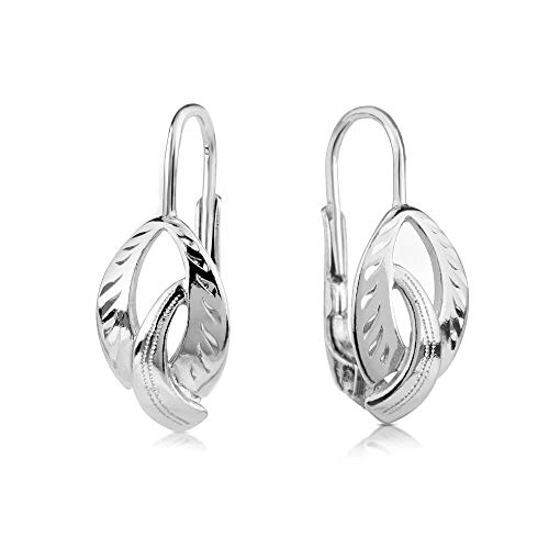 SILVEGO Damen Ohrringe aus 925 Sterling Silber Design Blatt mit Gravierung von SILVEGO