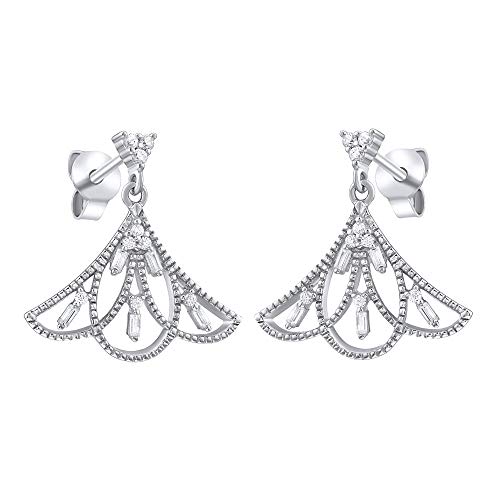 SILVEGO Damen Ohrringe aus 925 Sterling Silber Fächer Form mit Zirkonia von SILVEGO