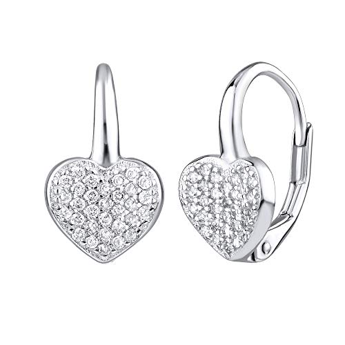 SILVEGO Damen Ohrringe aus 925 Sterling Silber Herzchen mit Zirkonia von SILVEGO