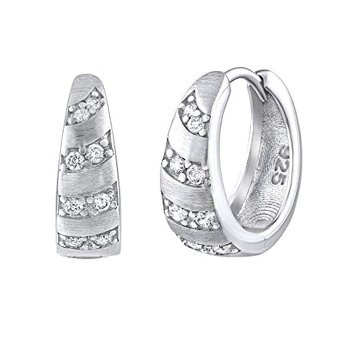 SILVEGO Damen Ohrringe aus 925 Sterling Silber Klappcreolen mit klaren Zirkonia von SILVEGO