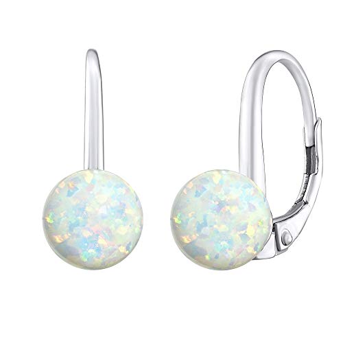 SILVEGO Damen Ohrringe aus 925 Sterling Silber Kugel aus synthetischem weißem Opal 8 mm von SILVEGO