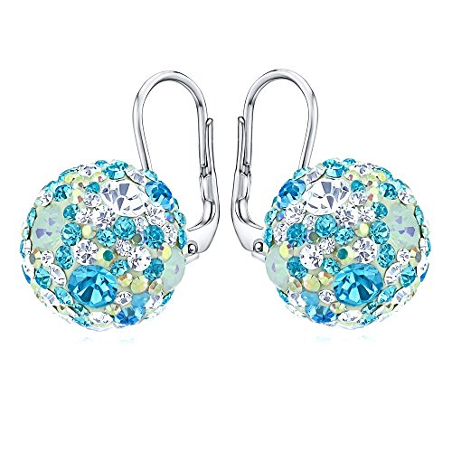 SILVEGO Damen Ohrringe aus 925 Sterling Silber Kugel mit Swarovski® Crystals Türkis Blau von SILVEGO