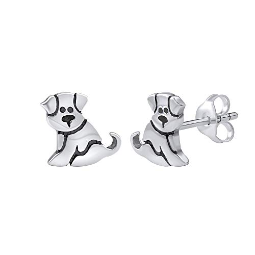SILVEGO Damen Ohrringe aus 925 Sterling Silber Ohrstecker Hund von SILVEGO