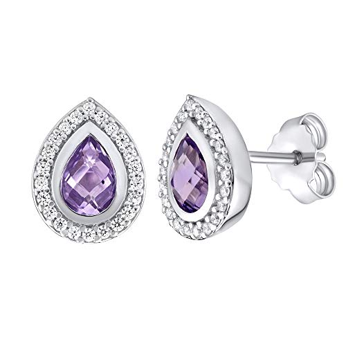 SILVEGO Damen Ohrringe aus 925 Sterling Silber Ohrstecker mit echtem Amethyst von SILVEGO