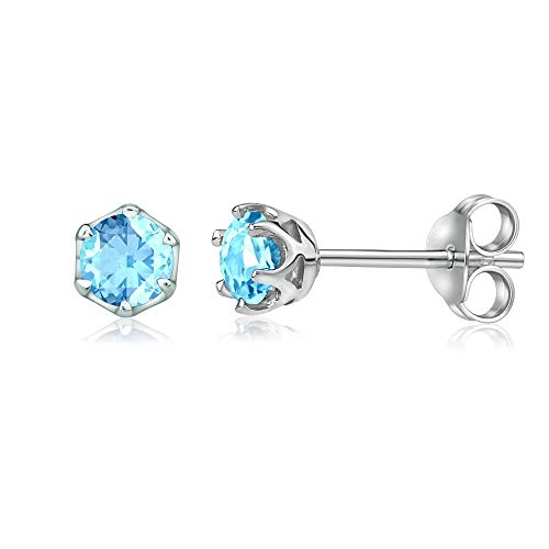 SILVEGO Damen Ohrringe aus 925 Sterling Silber Ohrstecker mit echtem blauem Topas Swiss 4 mm von SILVEGO