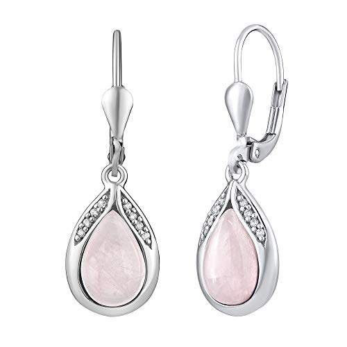 SILVEGO Damen Ohrringe aus 925 Sterling Silber Tropfen mit natürlichem Rosenquarz von SILVEGO