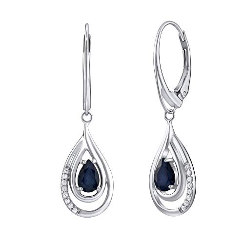 SILVEGO Damen Ohrringe aus 925 Sterling Silber Tropfen mit natürlichem dunkelblauem Saphir von SILVEGO