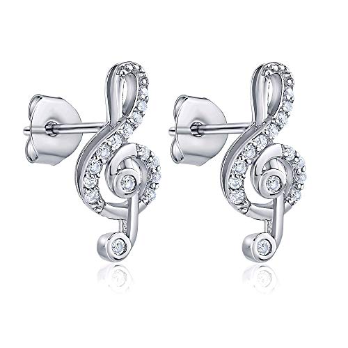 SILVEGO Damen Ohrringe aus 925 Sterling Silber Violinschlüssel mit Zirkonia Ohrstecker von SILVEGO