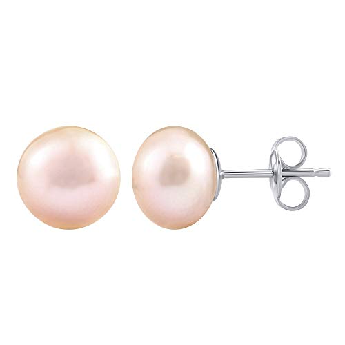 SILVEGO Damen Perlenohrringe 925 Sterling Silber hypoallergene Ohrstecker rosa Perlen, hohe Qualität, Silber rhodiniert, nickelfrei von SILVEGO