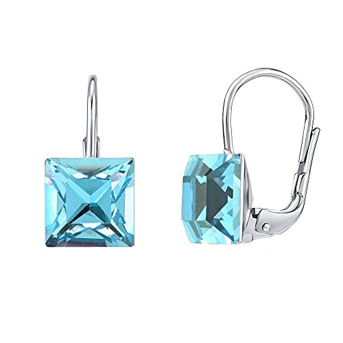 SILVEGO Damen Ohrringe aus 925 Sterling Silber mit Swarovski® Crystals Aquamarine Viereck 8 mm von SILVEGO