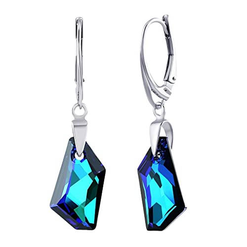 SILVEGO Damen Ohrringe aus 925 Sterling Silber mit Swarovski Crystals Blau De-Art Bermuda Blue von SILVEGO