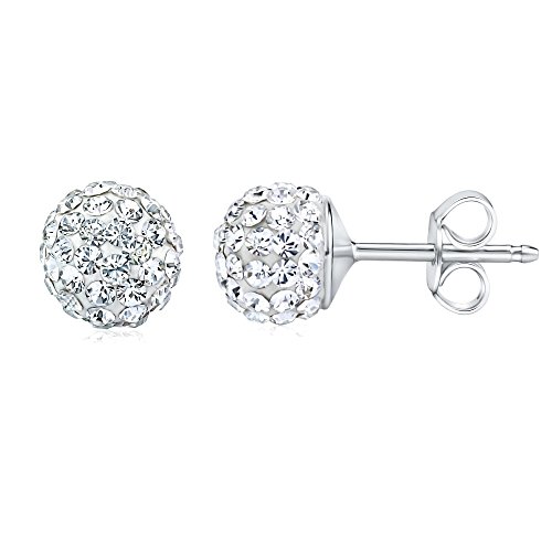 SILVEGO Damen Ohrringe aus 925 Sterling Silber mit Swarovski Crystals Kugel Ohrstecker von SILVEGO