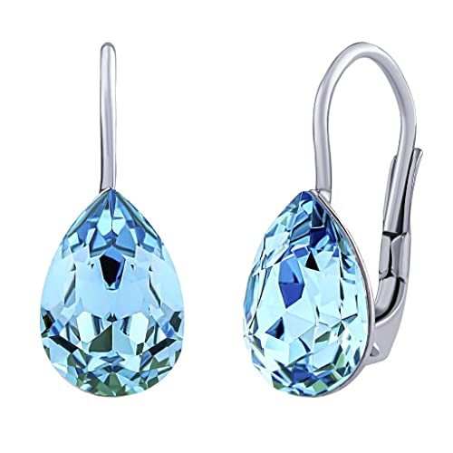 SILVEGO Damen Ohrringe aus 925 Sterling Silber mit Swarovski Crystals blaue Tropfen Ohrringe von SILVEGO