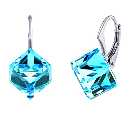 SILVEGO Damen Ohrringe aus 925 Sterling Silber mit Swarovski Crystals blaue Würfel CUBE von SILVEGO