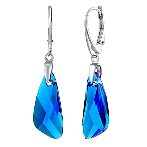 SILVEGO Damen Ohrringe aus 925 Sterling Silber mit Swarovski Crystals Blau Wing 23 mm Capri Blue von SILVEGO